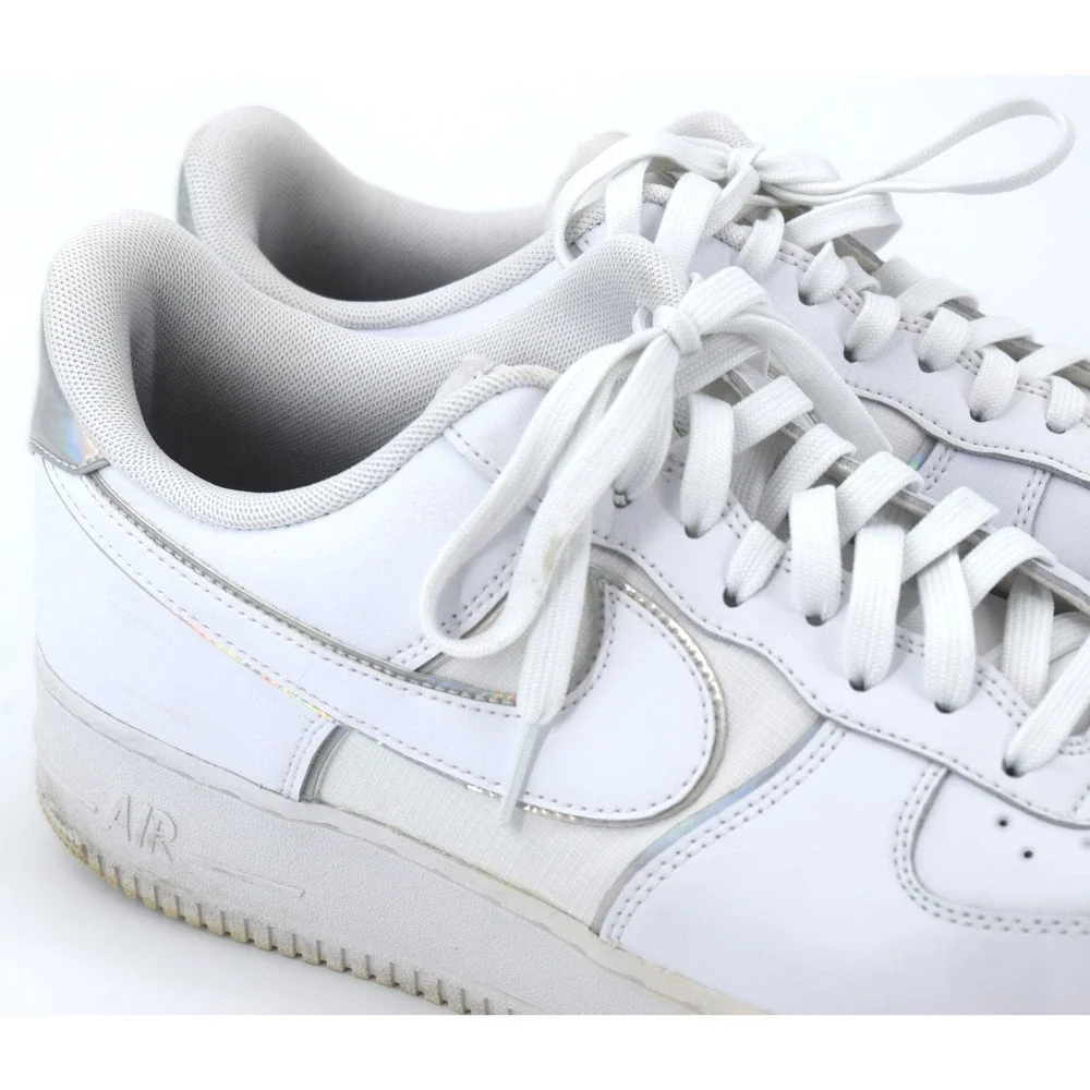 RARE Nike Air Force 1 07 LV8 Triple White Men Size 13 Good Iridescent AT6147-100